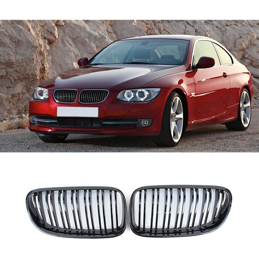 X AUTOHAUX Pair Front Kidney Grille Gloss Black For BMW E92 2007-2010 2 Door
